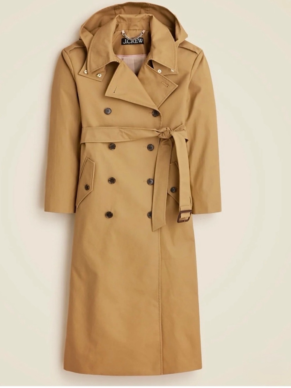 J. Crew Women's Tan Double-Breasted Hooded Trench Coat